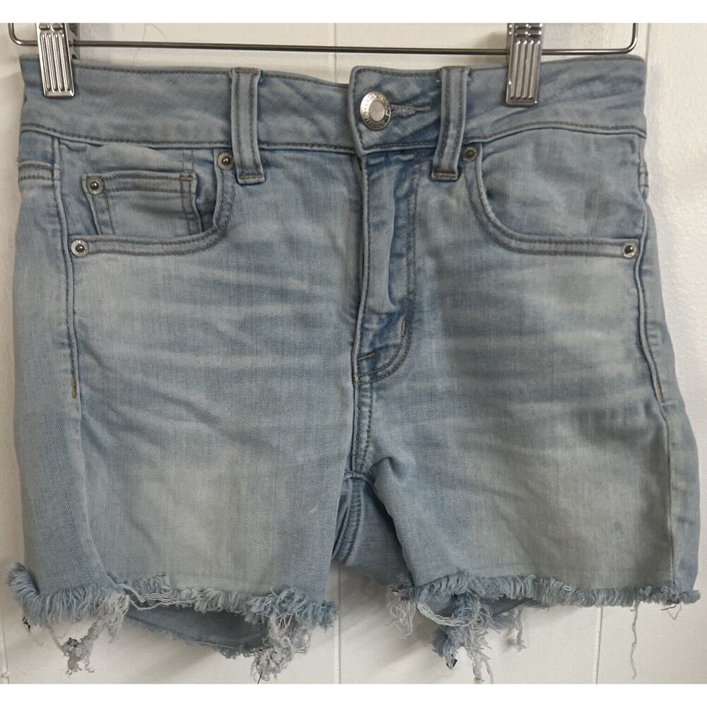 American Eagle Jean Shorts Light Wash Hi Rise Shortie Super Stretch Women Size 4
